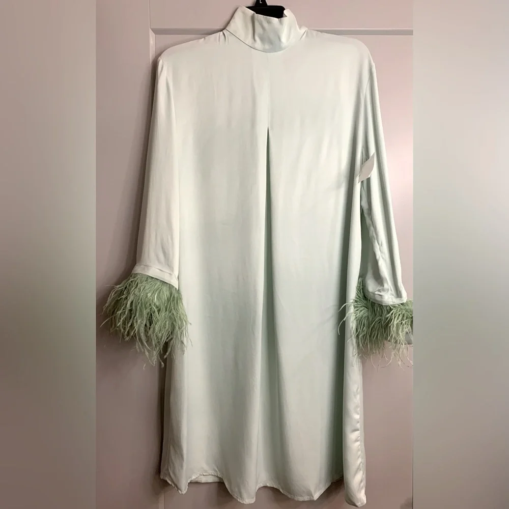 Sleeper Mint Green Party Shirt Dress Detachable Ostrich Feathers size Small NWT